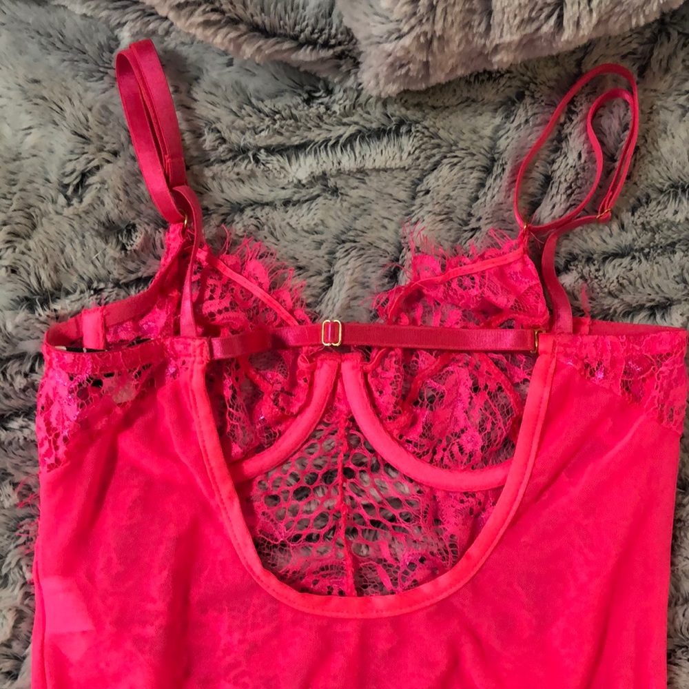 Neon Pink Lace Bodysuit π - Picture 7 of 8